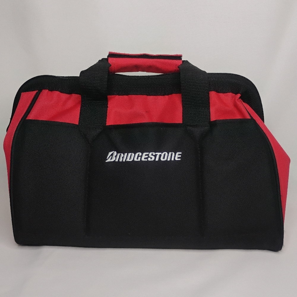 Bridgestone Red & Black Canvas Portable Car Tool Bag Padded Bottom & Pockets Zip